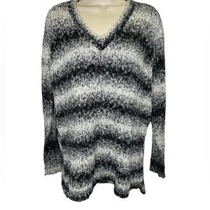 Michael Kors Black & white Stripe V-neck Pullover Sweater-Size Medium-Designer